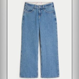 Hollister Fold Over Floral Waist Light Blue Low Rise Baggy Jeans